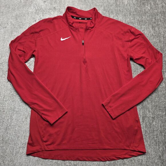 Nike Dri Fit Long Sleeve 1/4 Zip Shirt Mens Size Medium Red Running Activewear - Picture 1 of 10